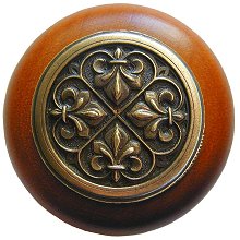 Notting Hill Cabinet Knob Fleur-de-Lis-Cherry Antique Brass  1-1-2" diameter - cabinetknobsonline