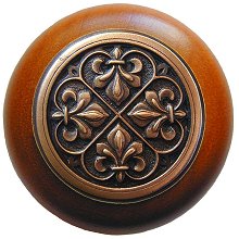 Notting Hill Cabinet Knob Fleur-de-Lis-Cherry Antique Copper 1-1-2" diameter - cabinetknobsonline