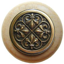 Notting Hill Cabinet Hardware Fleur-de-Lis-Natural Antique Brass 1-1-2" diameter - cabinetknobsonline