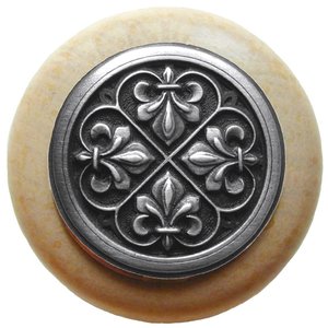 Notting Hill Cabinet Knob Fleur-de-Lis-Natural Antique Pewter 1-1-2" diameter - cabinetknobsonline