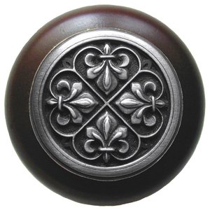 Notting Hill Cabinet Knob Fleur-de-Lis-Dark Walnut Antique Pewter 1-1-2" diameter - cabinetknobsonline