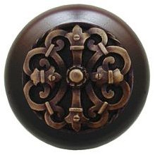 Notting Hill Cabinet Knob Chateau-Dark Walnut Antique Brass 1-1-2" diameter - cabinetknobsonline