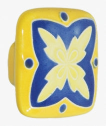 Acorn Manufacturing Hardware Large Square Ceramic Yellow Blue Cabinet Knob - cabinetknobsonline