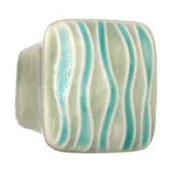 Acorn Manufacturing Ceramic Small Square Lt Green -Teal Sea Grass Cabinet Knob - cabinetknobsonline