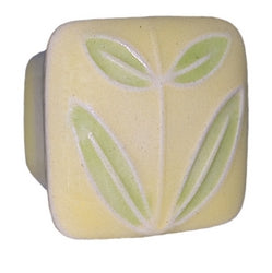 Acorn Manufacturing  Small Square Yellow Green Leaves Cabinet Knob - cabinetknobsonline