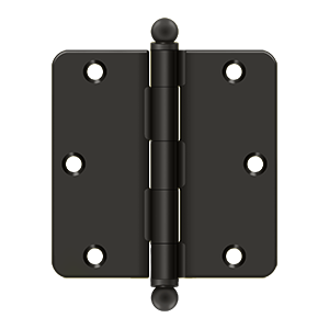 Deltana Architectural Hardware Steel & Stainless Steel Hinges 3 1-2"x 3 1-2"x 1-4" Radius Hinge, w- Ball Tips pair - cabinetknobsonline