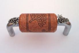 Vine Designs Brushed Chrome Cabinet Handle, cherry cork, silver grapes accents - cabinetknobsonline