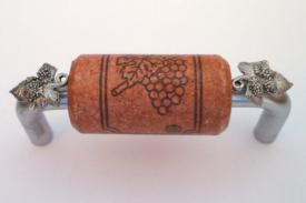 Vine Designs Brushed Chrome Cabinet Handle, cherry cork, silver leaf accents - cabinetknobsonline