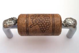 Vine Designs Brushed Chrome Cabinet Handle, expresso cork, silver barrel accents - cabinetknobsonline