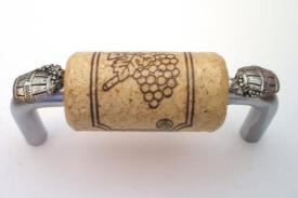 Vine Designs Brushed Chrome Cabinet Handle, natural cork, silver barrel accents - cabinetknobsonline