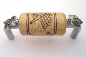 Vine Designs Brushed Chrome Cabinet Handle, natural cork, silver leaf accents - cabinetknobsonline