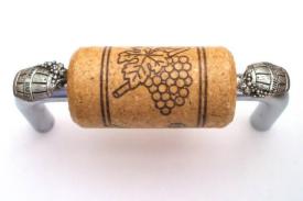 Vine Designs Brushed Chrome Cabinet Handle, oak cork, silver barrel accents - cabinetknobsonline