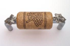 Vine Designs Brushed Chrome Cabinet Handle, walnut cork, silver leaf accents - cabinetknobsonline