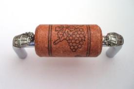 Vine Designs Chrome Cabinet Handle, cherry cork, silver barrel accents - cabinetknobsonline