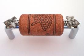 Vine Designs Chrome Cabinet Handle, cherry cork, silver leaf accents - cabinetknobsonline