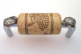 Vine Designs Chrome Cabinet Handle, natural cork, silver barrel accents - cabinetknobsonline