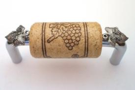 Vine Designs Chrome Cabinet Handle, natural cork, silver leaf accents - cabinetknobsonline