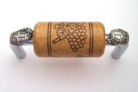 Vine Designs Chrome Cabinet Handle, oak cork, silver barrel accents - cabinetknobsonline