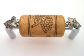 Vine Designs Chrome Cabinet Handle, oak cork, silver leaf accents - cabinetknobsonline