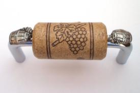 Vine Designs Chrome Cabinet Handle, walnut cork, silver barrel accents - cabinetknobsonline