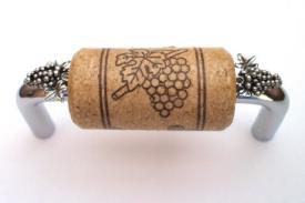 Vine Designs Chrome Cabinet Handle, walnut cork, silver grapes accents - cabinetknobsonline