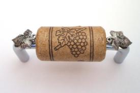 Vine Designs Chrome Cabinet Handle, walnut cork, silver leaf accents - cabinetknobsonline
