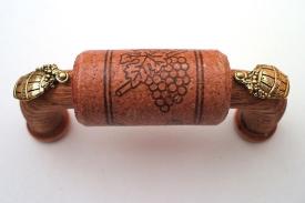 Vine Designs Cherry Cabinet Handle, matching cork, gold barrel accents - cabinetknobsonline