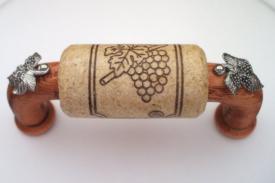 Vine Designs Cherry Cabinet Handle, natural cork, silver leaf accents - cabinetknobsonline