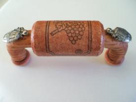Vine Designs Cherry Cabinet Handle, matching cork, silver barrel accents - cabinetknobsonline