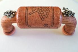 Vine Designs Cherry Cabinet Handle, matching cork, silver grapes accents - cabinetknobsonline
