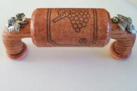 Vine Designs Cherry Cabinet Handle, matching cork, silver leaf accents - cabinetknobsonline