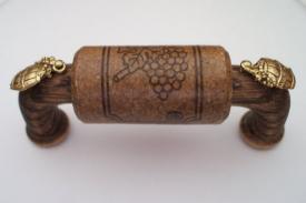 Vine Designs Espresso Cabinet Handle, matching cork, gold barrel accents - cabinetknobsonline