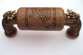 Vine Designs Espresso Cabinet Handle, matching cork, gold grape accents - cabinetknobsonline