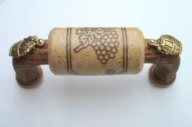 Vine Designs Espresso Cabinet Handle, natural cork, gold barrel accents - cabinetknobsonline