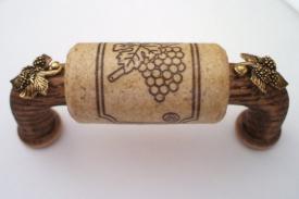 Vine Designs Espresso Cabinet Handle, natural cork, gold leaf accents - cabinetknobsonline