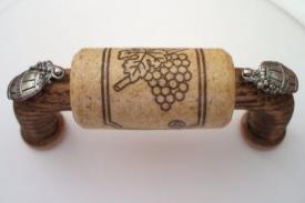 Vine Designs Espresso Cabinet Handle, natural cork, silver barrel accents - cabinetknobsonline
