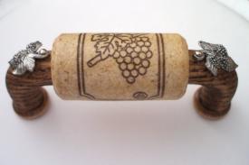 Vine Designs Espresso Cabinet Handle, natural cork, silver barrell accents - cabinetknobsonline