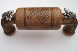 Vine Designs Espresso Cabinet Handle, matching cork, silver grapes accents - cabinetknobsonline