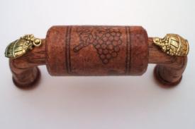 Vine Designs Mahogany Cabinet Handle, matching cork, gold barrel accents - cabinetknobsonline