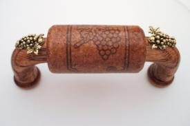Vine Designs Mahogany Cabinet Handle, matching cork, gold grape accents - cabinetknobsonline