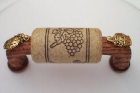 Vine Designs Mahogany Cabinet Handle, natural cork, gold barrel accents - cabinetknobsonline