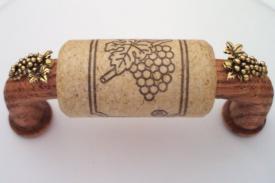 Vine Designs Mahogany Cabinet Handle, natural cork, gold grape accents - cabinetknobsonline