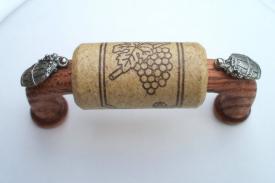 Vine Designs Mahogany Cabinet Handle, natural cork, silver barrel accents - cabinetknobsonline