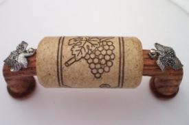 Vine Designs Mahogany Cabinet Handle, natural cork, silver leaf accents - cabinetknobsonline