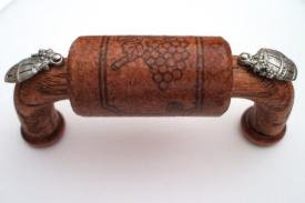 Vine Designs Mahogany Cabinet Handle, matching cork, silver barrel accents - cabinetknobsonline
