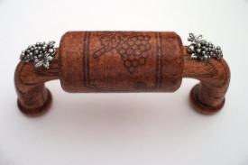 Vine Designs Mahogany Cabinet Handle, matching cork, silver grapes accents - cabinetknobsonline