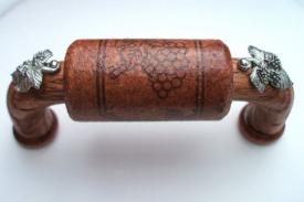 Vine Designs Mahogany Cabinet Handle, matching cork, silver leaf accents - cabinetknobsonline