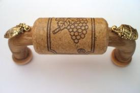 Vine Designs Oak Cabinet Handle, matching cork, gold barrel accents - cabinetknobsonline