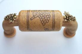 Vine Designs Oak Cabinet Handle, matching cork, gold grape accents - cabinetknobsonline