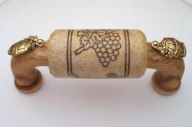 Vine Designs Oak Cabinet Handle, natural cork, gold barrel accents - cabinetknobsonline